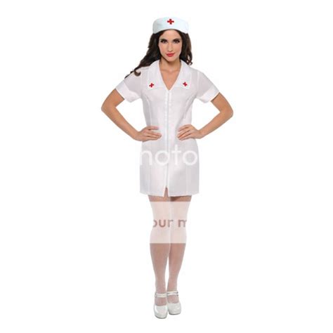 Womens Adult White Sexy Nurse Uniform Fancy Dress Hen Night Costume