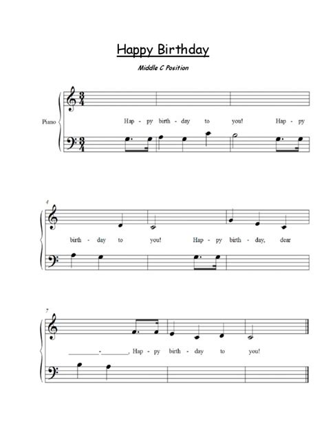 Happy Birthday On Piano Sheet Music Happy Birthday Free Sheet Music To Download For Piano Voice