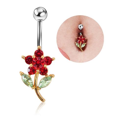 Fashion Crystal Flower Belly Button Rings Surgical Steel Body Jewelry Sexy Navel Piercing In