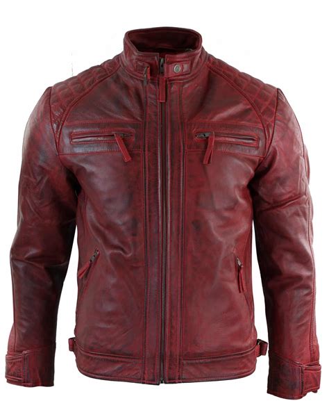Real Leather Mens Red Distressed Leather Jacket Buy Online Happy