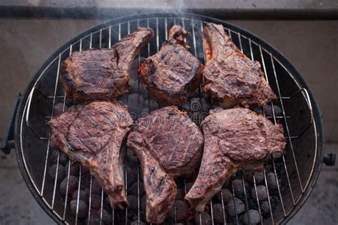 Big Beef Steaks On Bone Grilled Barbecue Stock Photo Image Of Closeup