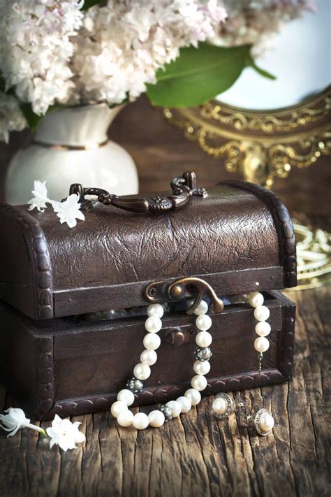 Still Life With Treasure Chest And Pearl Necklaces Stock Image Image