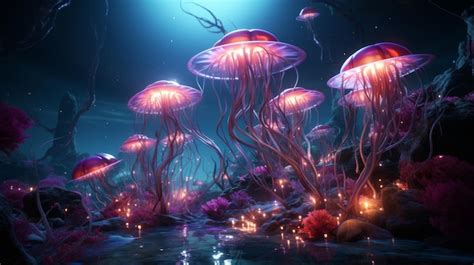 Premium Ai Image A Group Of Jellyfish Under Water