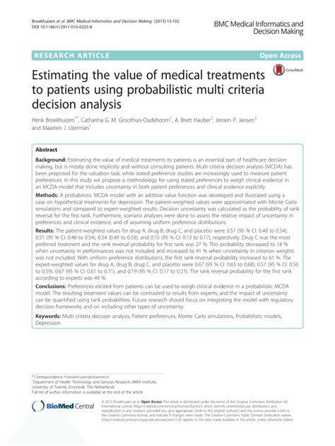 Humans make thousands of decisions per day. (PDF) Estimating the value of medical treatments to ...