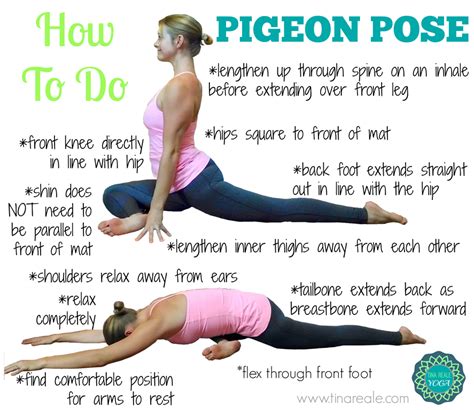 A Woman Doing Yoga Poses With The Words How To Do Pigeon Pose On Her
