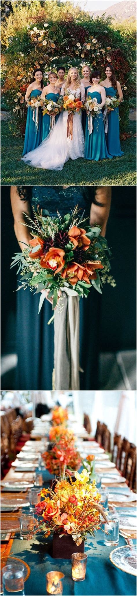 Teal blue recharges the spirit orange radiates happiness and warmth and is psychologically known to help us look on the bright side of life. 20 Dark Teal and Rust Orange Wedding Color Ideas for Fall ...