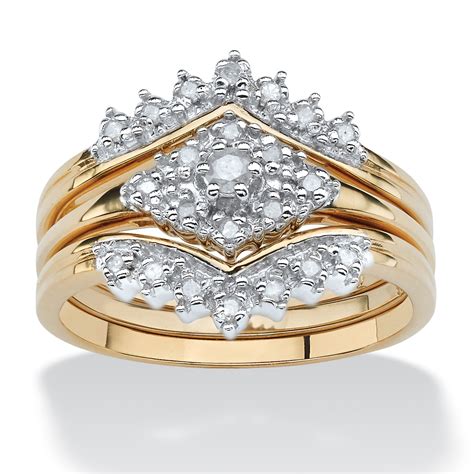 2.70ct diamond solitaire band 14k pure white gold wedding ring sets size 4 5 6 7. 1/5 TCW Diamond 18k Gold over Sterling Silver 3-Piece ...
