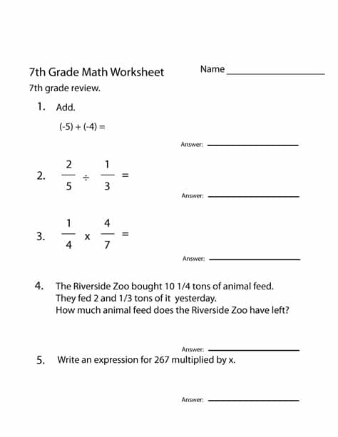 Printable Seventh Grade Math Worksheets | Learning Printable