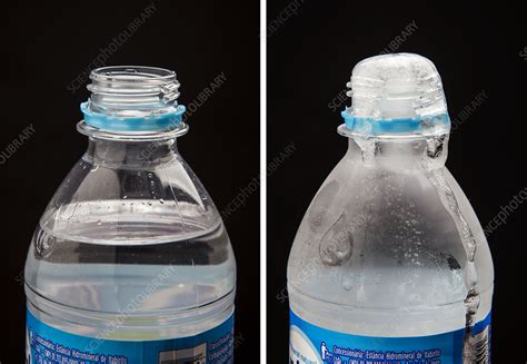 Liquid And Frozen Water In A Bottle Stock Image C0435380 Science