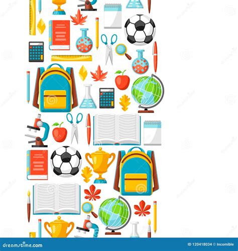School Seamless Pattern With Education Items Stock Vector