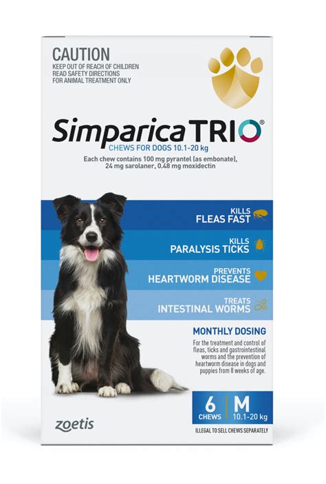 Simparica Trio Chews For Dogs 101 20 Kg Blue 6 Chews Sierra Pet
