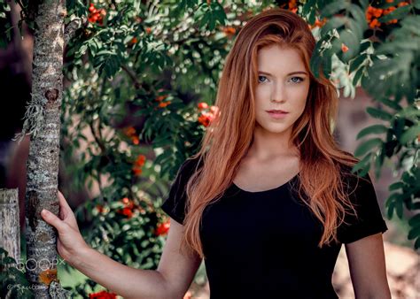 Wallpaper Face Trees Women Outdoors Redhead Model Long Hair Blue Eyes Red Black