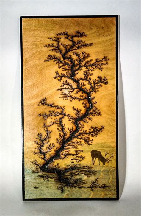 Electricaly Engraved Wooden Lichtenberg Figure with watercolor ...