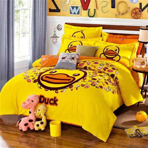 Cute Yellow Duck Kids Bedding Set King Queen Twin Size Cartoon Quilt