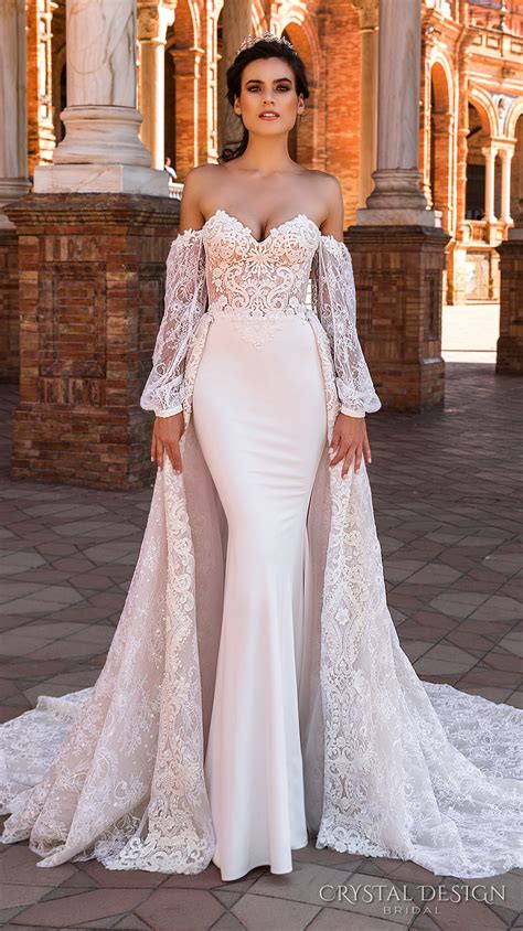Crystal Design 2017 Bridal Long Bishop Sleeves Sweetheart Neckline Heavily Embellished Bodice