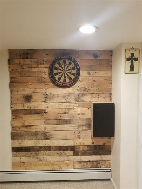 Pallet Wood Dartboard Wall In My Man Cave Basement Bar Designs