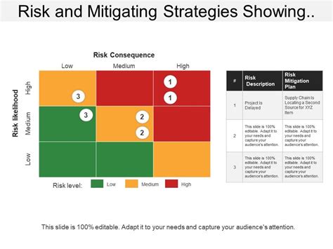 Risk And Mitigating Strategies Showing Risk Level With Description And
