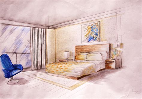 Bedroom Perspective Rendered By D Uyeno Cómo Dibujar En Perspectiva