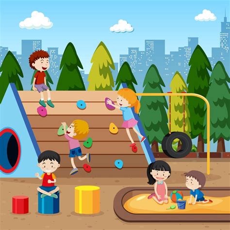 Children Playing At The Playground 365634 Vector Art At Vecteezy