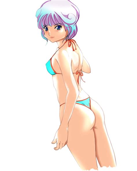 Ganari Ryuu Amano Ai Denei Shoujo 1girl Ass Bikini Blue Eyes Panties Purple Hair Short