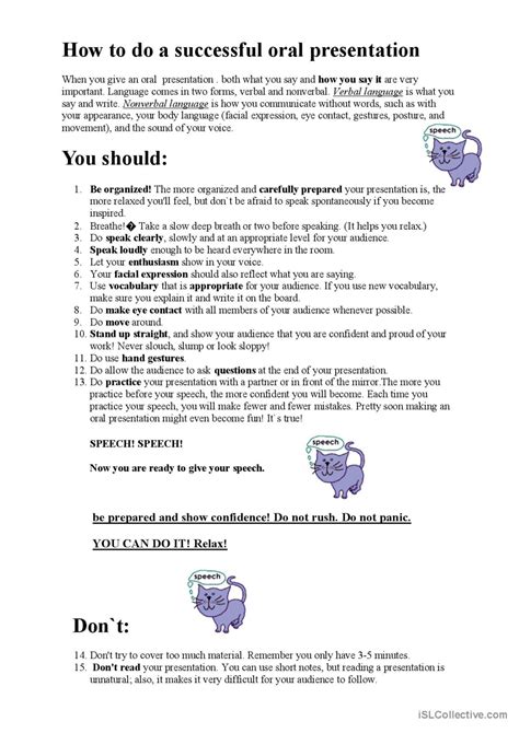 How To Do A Successful Oral Presenta English Esl Worksheets Pdf And Doc