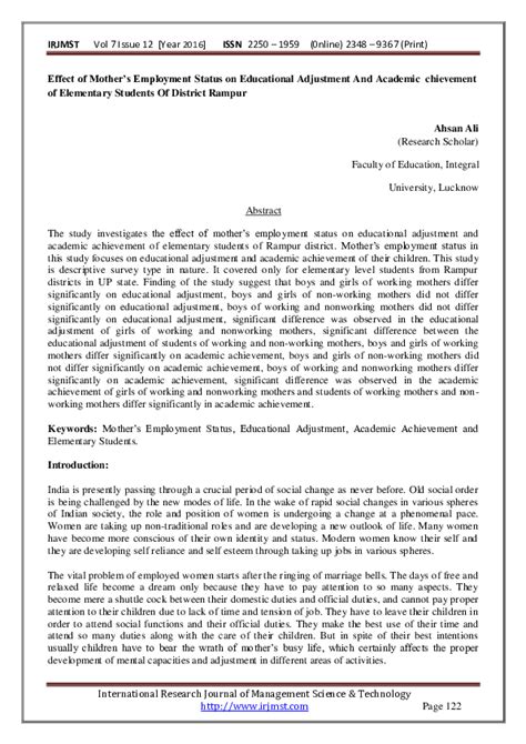 (PDF) Effect of Mother's Employment Status on Educational Adjustment And Academic achievement of ...