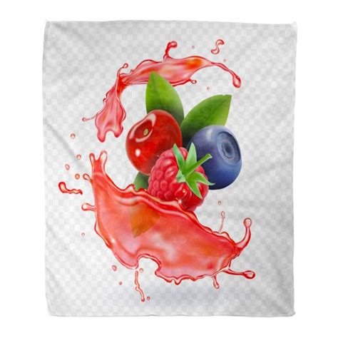Flannel Throw Blanket White Berry Forest Mixed Berries Juice Splash 3d