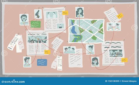 Crime Research Board Flat Vector Illustration. Crime Investigation