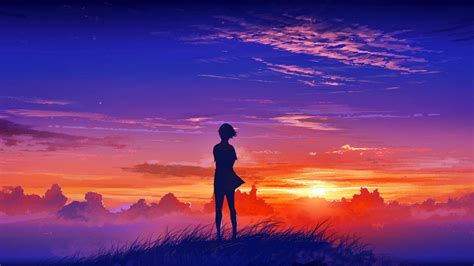 Sunrise Landscapes Silhouettes Scenic Artwork Anime High