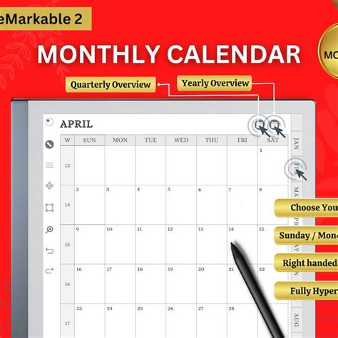 Remarkable 2 Calendar Template Etsy