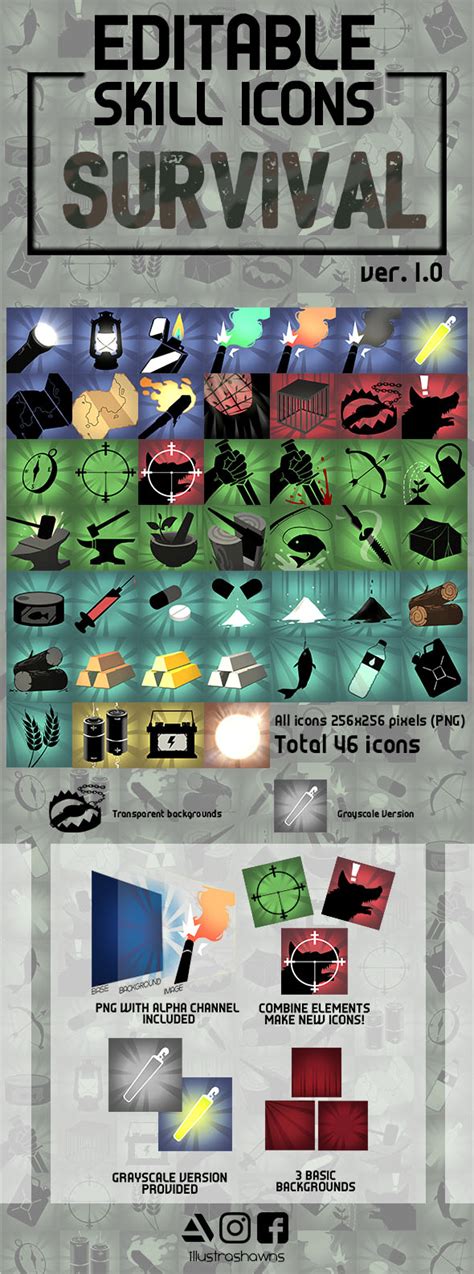 Editable Survival Skill Icons By Illustrashawns