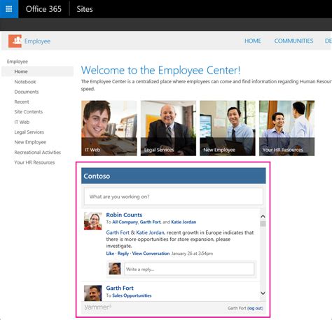 embed a yammer feed into a sharepoint site office 365