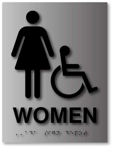 Ada Compliant Womens Bathroom Signs In Brushed Aluminum Ada Sign Depot