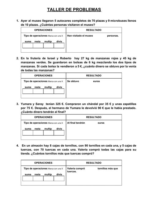 Ejercicio De Problemas Operaciones Combinadas Teachers Workbook