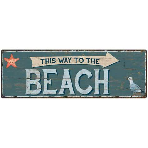 Beach This Way Beach Style Wood Look Sign T Green 6x18 Metal Decor
