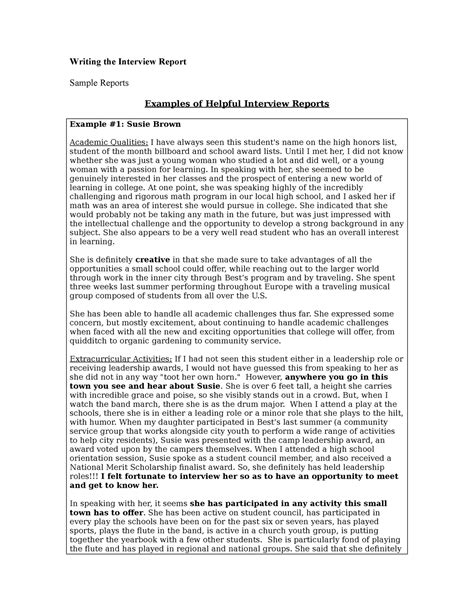 Writing The Interview Report Writing The Interview Report Sample Reports Examples Of Helpful