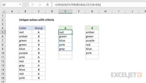 Unique Values With Criteria Excel Formula Exceljet