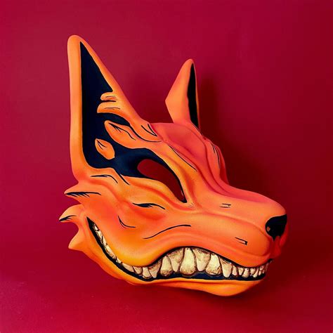 Kitsune Mask Orange Japanese Fox Mask The Nine Tail Fox Anime Mask