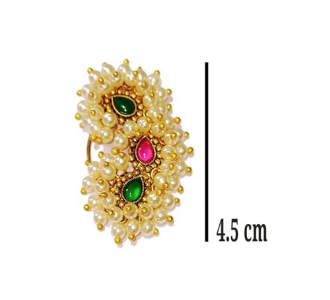Traditional Golden Ethnic Bridal Maharashtrian Nose Ringnath Without Piercing Encased With