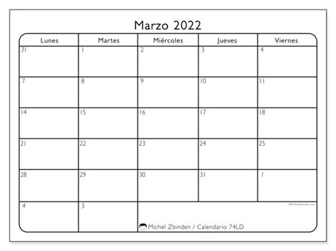 Calendario Marzo 2022 Para Imprimir Pdf