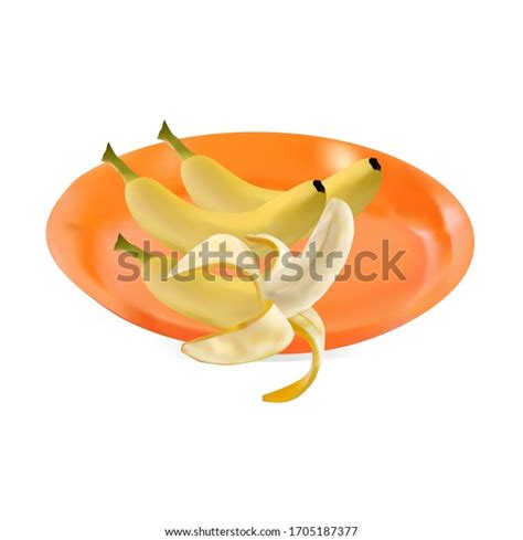 Vector Illustration Three Bananas On Plate Stock Vector Royalty Free