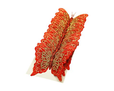 4 Red Gold Glitter Butterfly Decorations Pack Of 12 Monarch