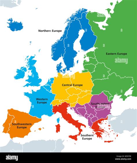 Las Regiones De Europa Mapa Político Con Países Individuales