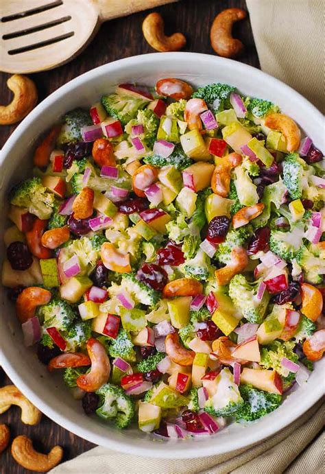The broccoli, apples, carrots, raisins, and green onions bring a punch of flavor and nutrition, such as vitamin c & a, to the salad. Broccoli Cashew Salad with Apple, Pear and Cranberries ...