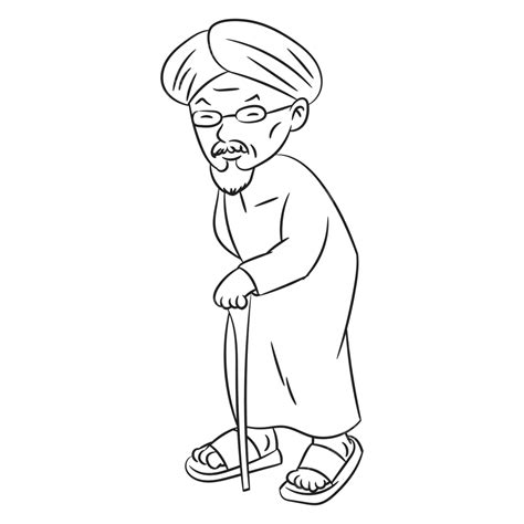 Vector Illustration Of A Malay Grandfather Cartoon In Line Art Style