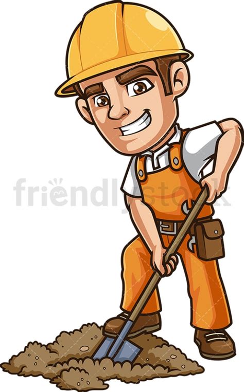 Construction Worker Digging Hole Cartoon Clipart Vector