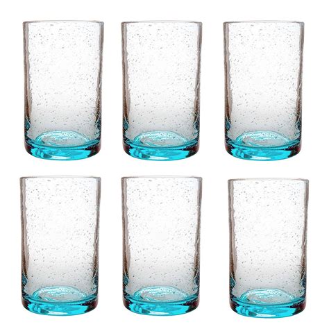 Set Of 6 Aqua Bubble Tumbler Glasses 18oz