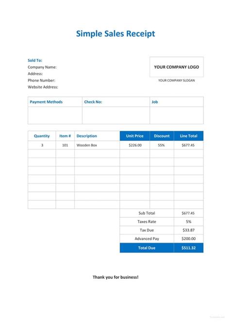 Sales receipt template