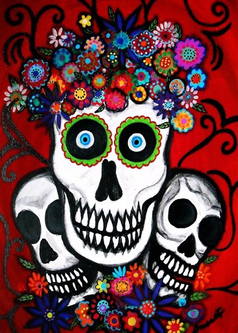 Items Similar To Mexican Day Of The Dead Folk Art Skulls Sugar Painting