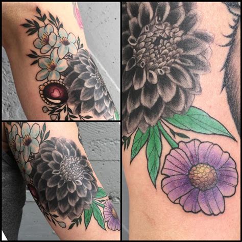 Shoulder Dahlia Flower Tattoo